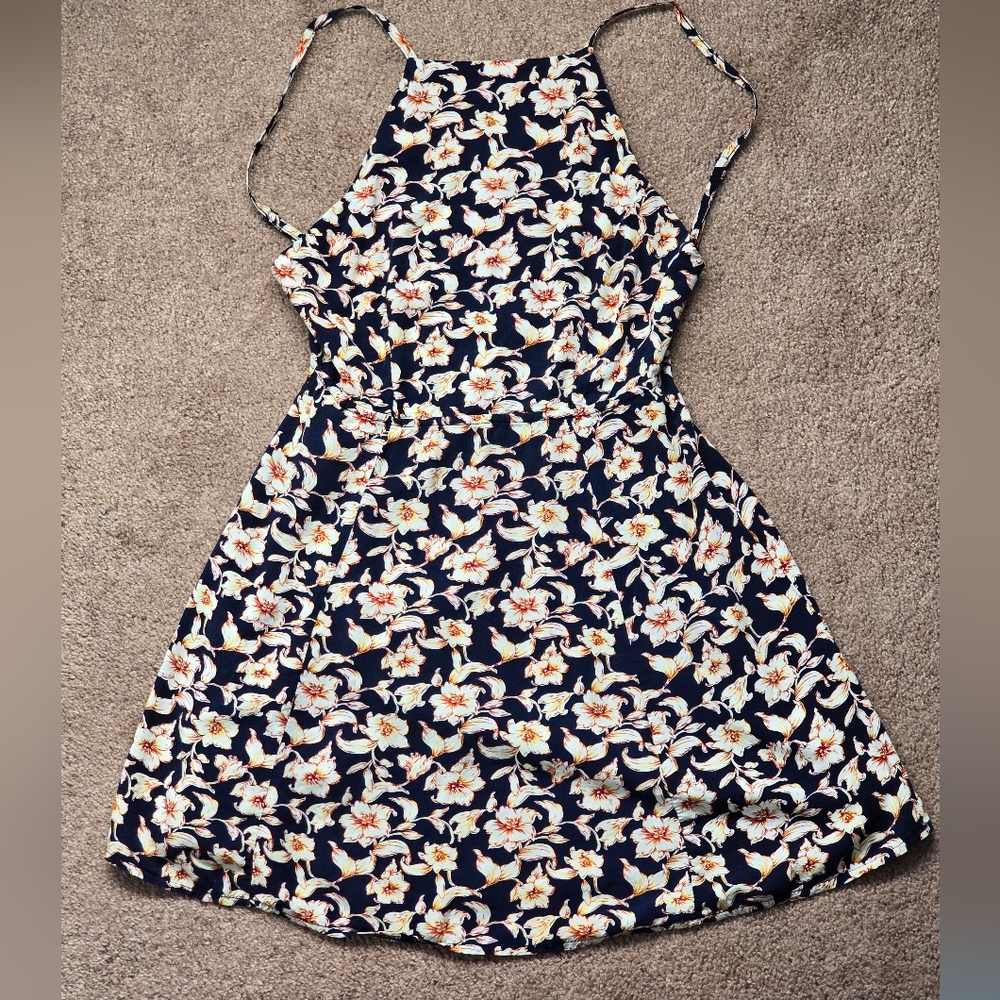Dark Blue Floral Summer Dress Size Small